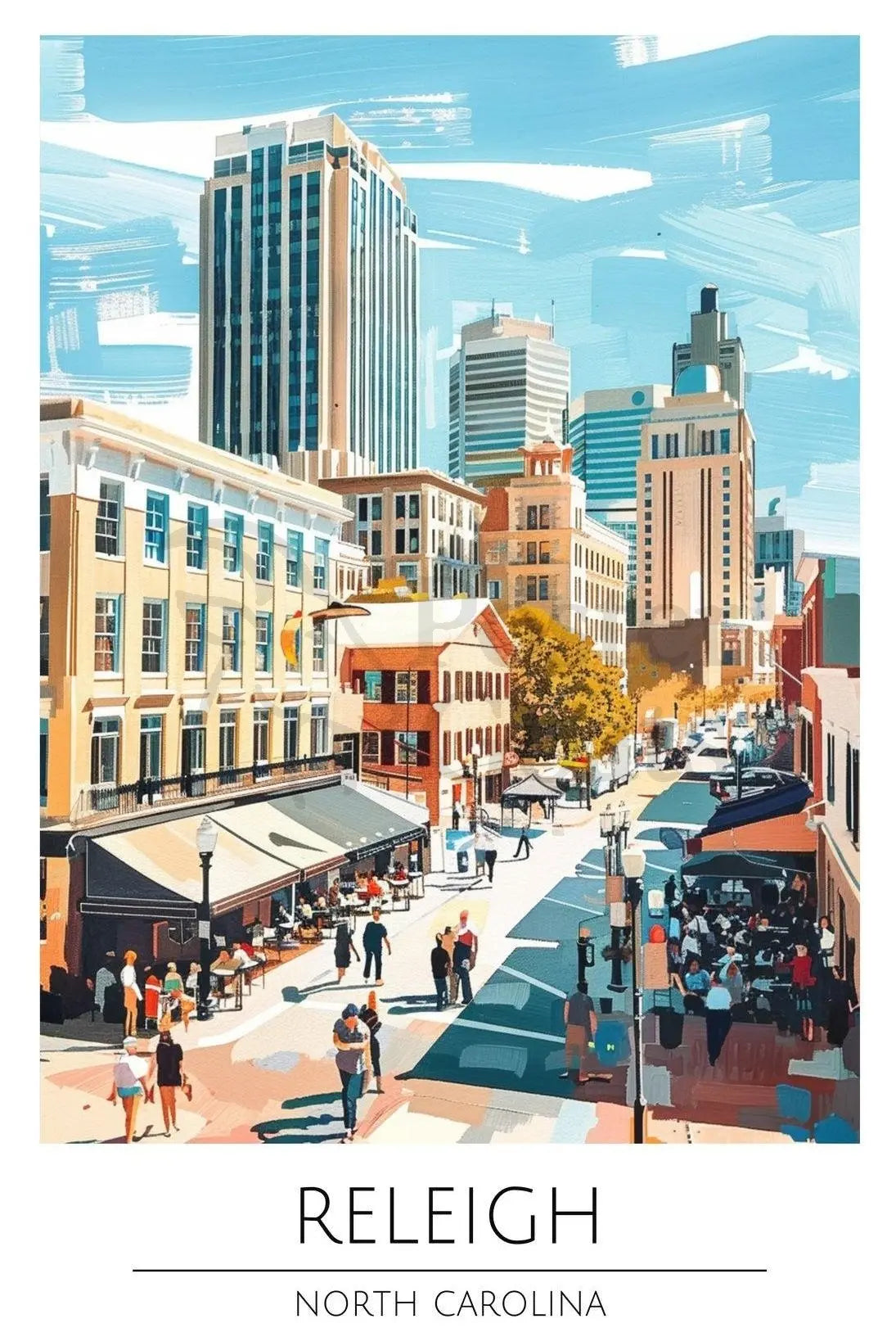 Raleigh Cityscape Art: Vibrant Life Abstract Poster PosterGoat
