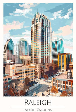 Raleigh Cityscape in Vibrant Painterly Style Travel Poster PosterGoat