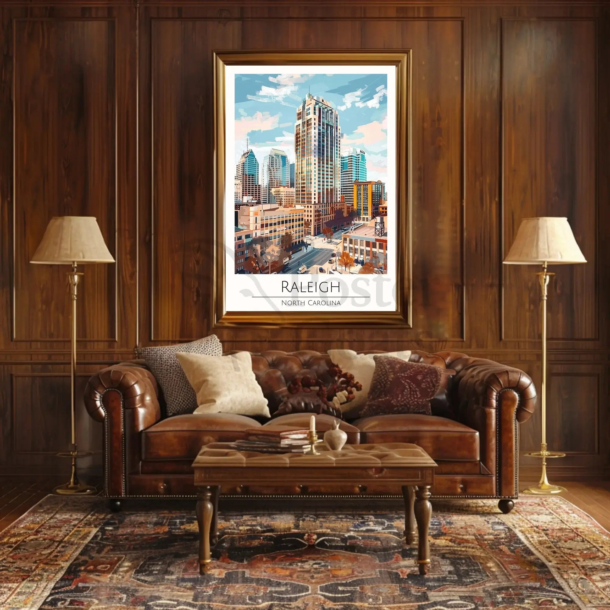 Raleigh Cityscape in Vibrant Painterly Style Travel Poster PosterGoat