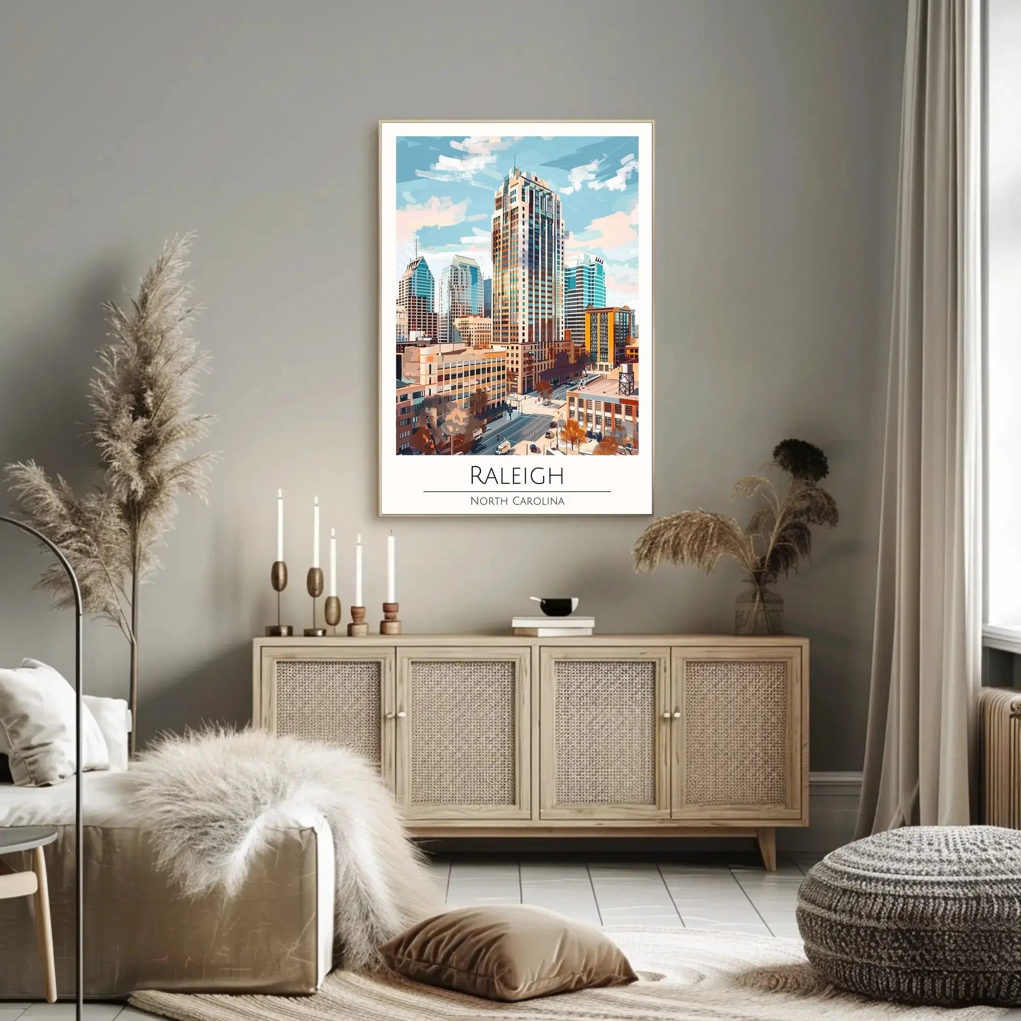 Raleigh Cityscape in Vibrant Painterly Style Travel Poster PosterGoat