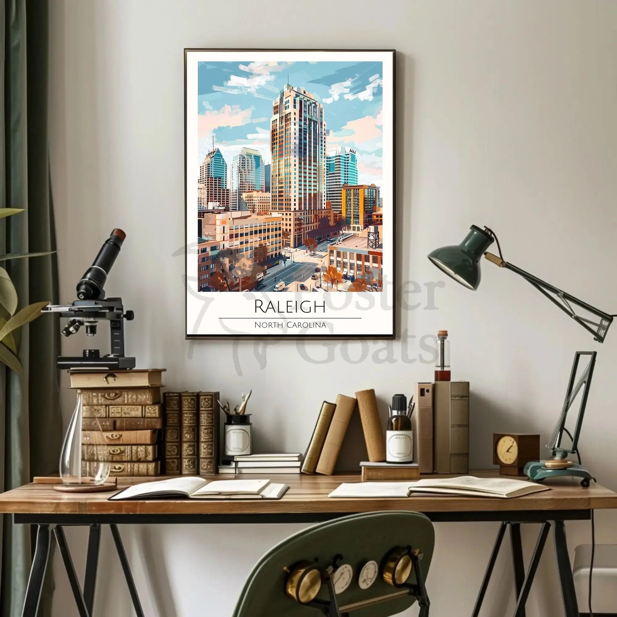 Raleigh Cityscape in Vibrant Painterly Style Travel Poster PosterGoat
