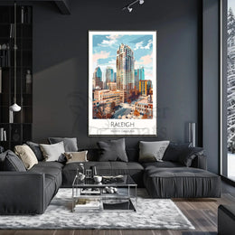 Raleigh Cityscape in Vibrant Painterly Style Travel Poster PosterGoat