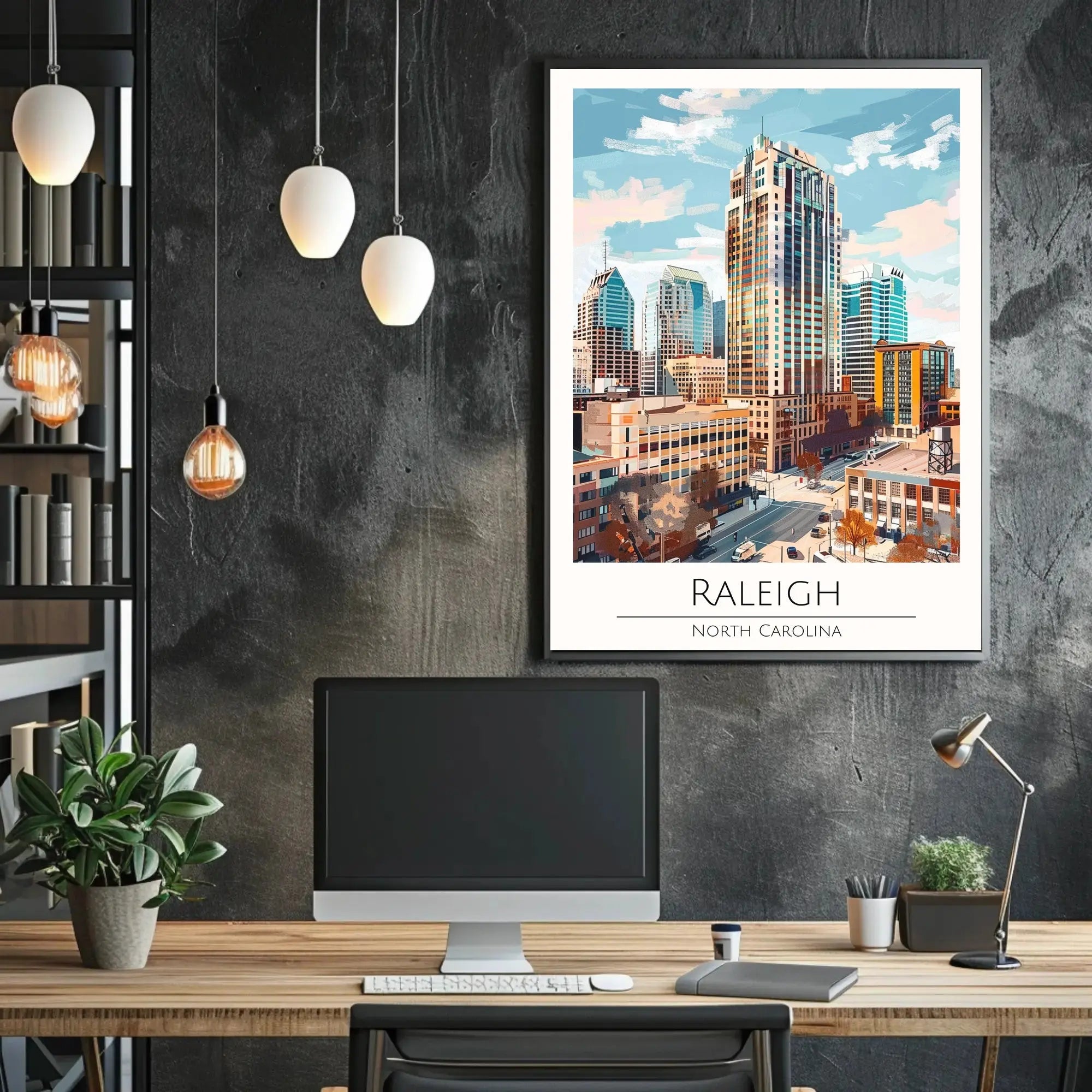 Raleigh Cityscape in Vibrant Painterly Style Travel Poster PosterGoat