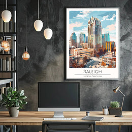 Raleigh Cityscape in Vibrant Painterly Style Travel Poster PosterGoat