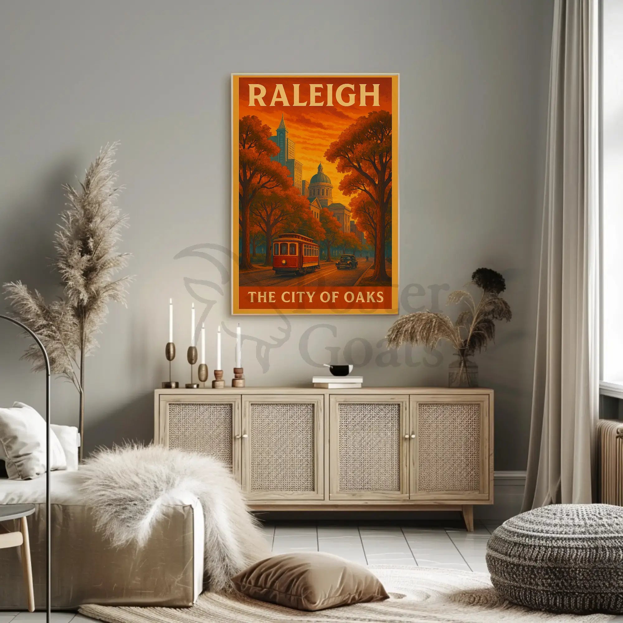 Raleigh Vintage Trolley Scene Travel Poster PosterGoat