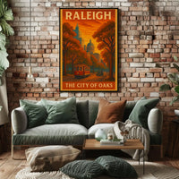 Raleigh Vintage Trolley Scene Travel Poster PosterGoat