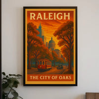 Raleigh Vintage Trolley Scene Travel Poster PosterGoat
