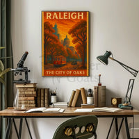 Raleigh Vintage Trolley Scene Travel Poster PosterGoat