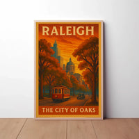 Raleigh Vintage Trolley Scene Travel Poster PosterGoat