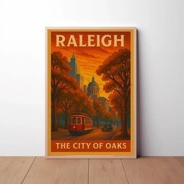 Raleigh Vintage Trolley Scene Travel Poster PosterGoat