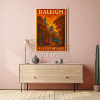 Raleigh Vintage Trolley Scene Travel Poster PosterGoat