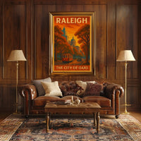 Raleigh Vintage Trolley Scene Travel Poster PosterGoat
