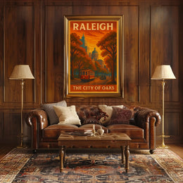 Raleigh Vintage Trolley Scene Travel Poster PosterGoat