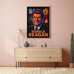 Reagan's Fiery 1980s Pop Art Presidential Poster PosterGoat