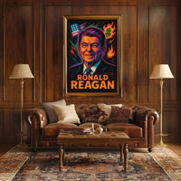 Reagan's Fiery 1980s Pop Art Presidential Poster PosterGoat