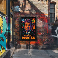 Reagan's Fiery 1980s Pop Art Presidential Poster PosterGoat