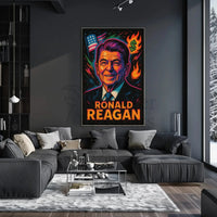 Reagan's Fiery 1980s Pop Art Presidential Poster PosterGoat