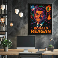 Reagan's Fiery 1980s Pop Art Presidential Poster PosterGoat