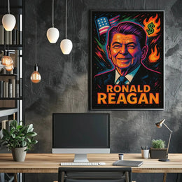 Reagan's Fiery 1980s Pop Art Presidential Poster PosterGoat