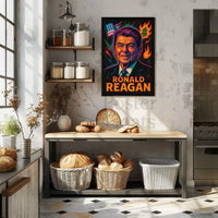 Reagan's Fiery 1980s Pop Art Presidential Poster PosterGoat