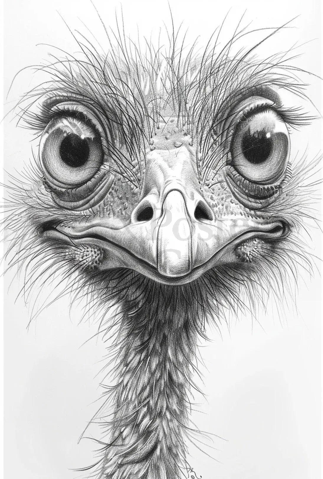 Realistic Whimsical Ostrich Illustration: Detailed Animal Poster PosterGoat