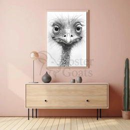 Realistic Whimsical Ostrich Illustration: Detailed Animal Poster PosterGoat