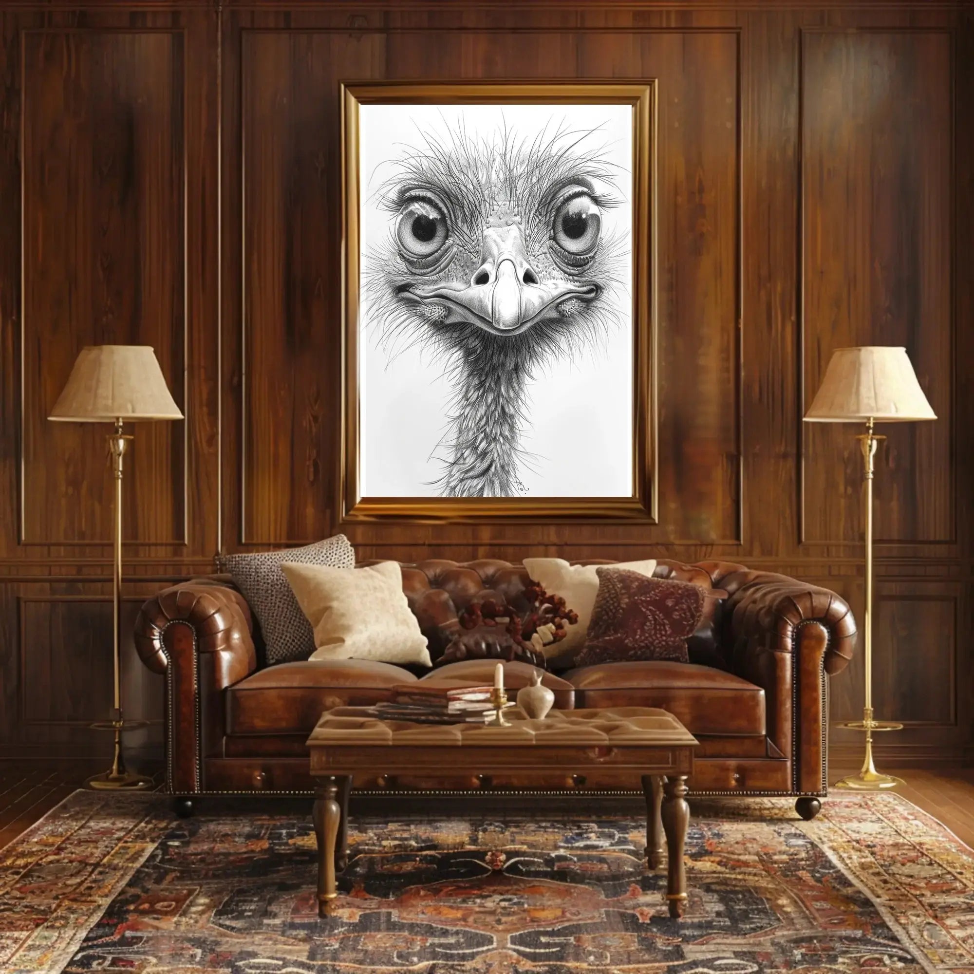 Realistic Whimsical Ostrich Illustration: Detailed Animal Poster PosterGoat