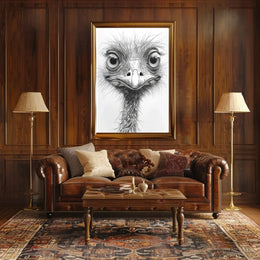 Realistic Whimsical Ostrich Illustration: Detailed Animal Poster PosterGoat