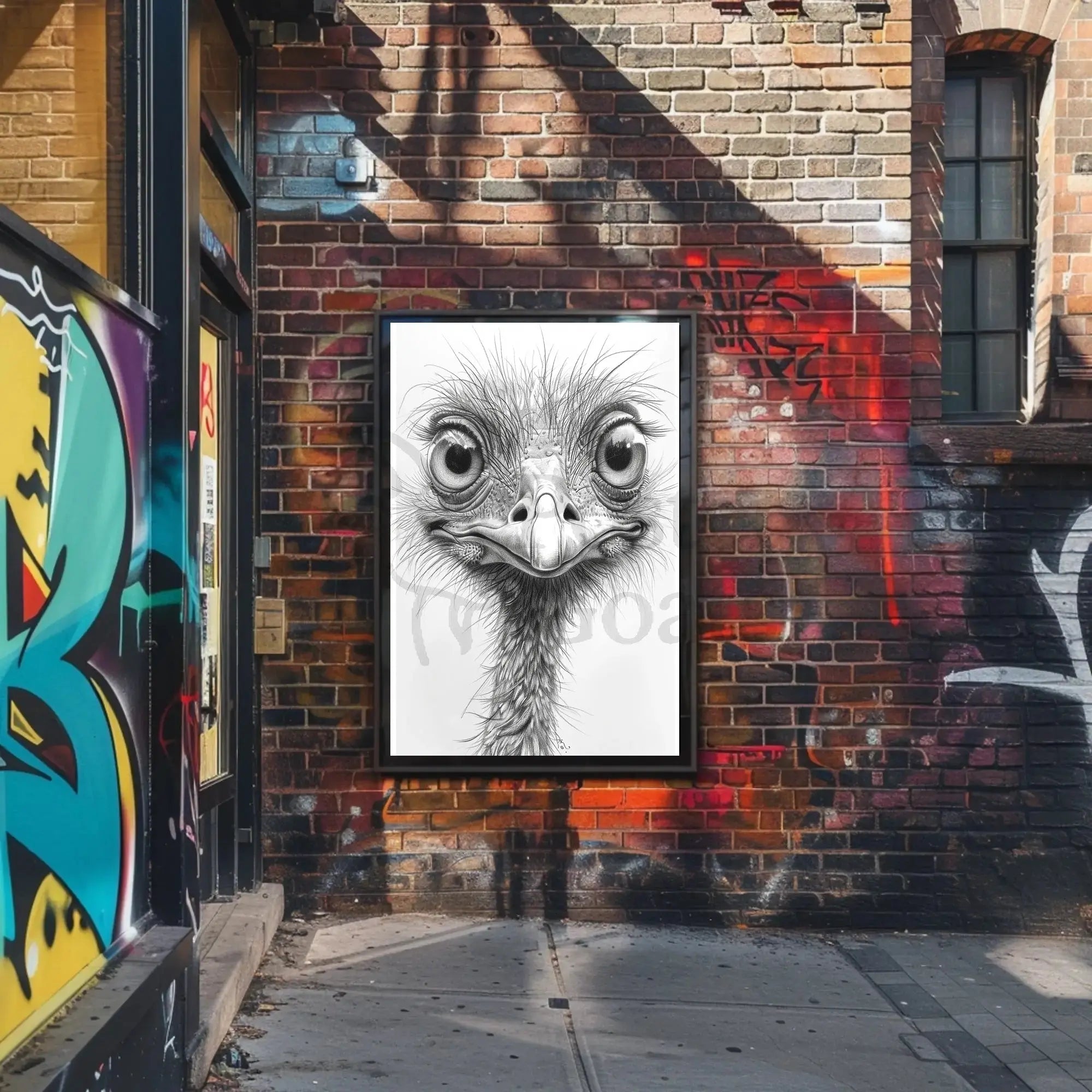 Realistic Whimsical Ostrich Illustration: Detailed Animal Poster PosterGoat