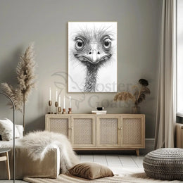 Realistic Whimsical Ostrich Illustration: Detailed Animal Poster PosterGoat