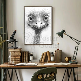 Realistic Whimsical Ostrich Illustration: Detailed Animal Poster PosterGoat