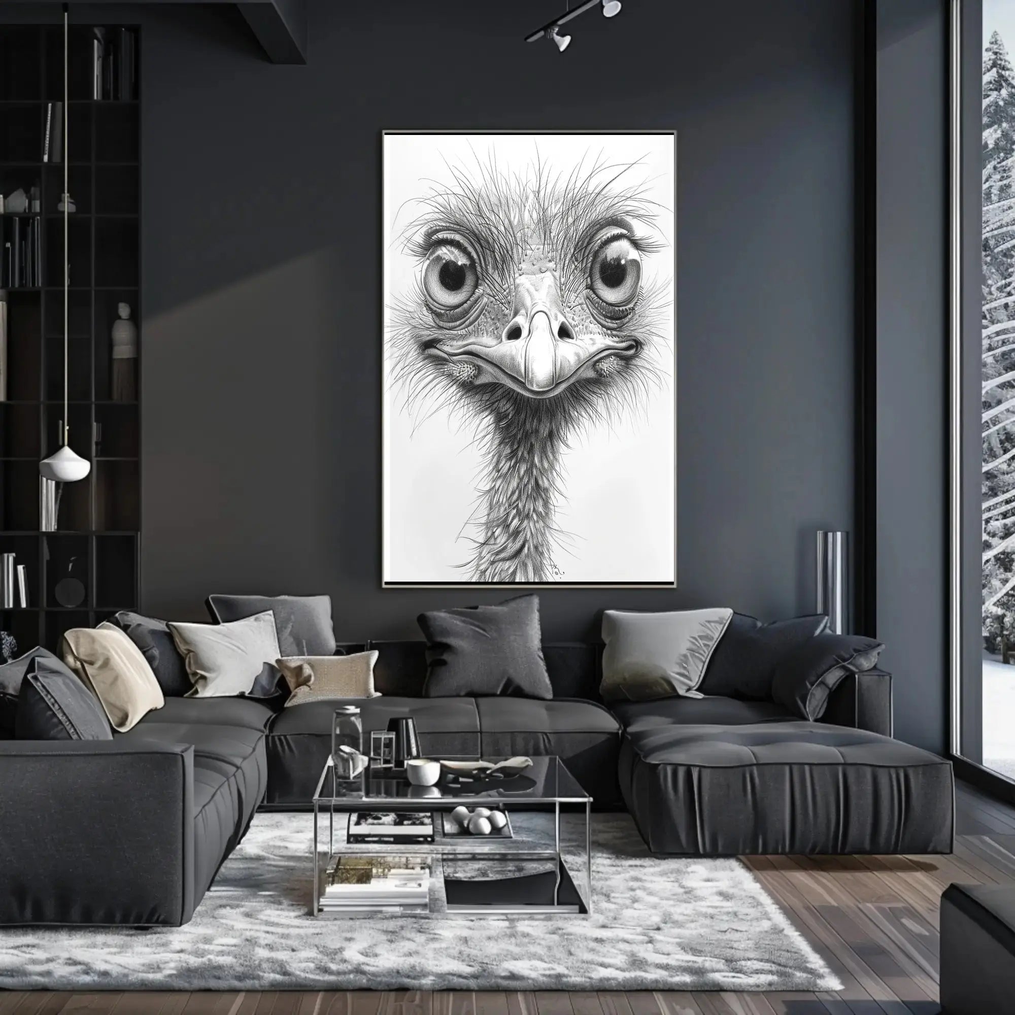 Realistic Whimsical Ostrich Illustration: Detailed Animal Poster PosterGoat