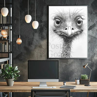 Realistic Whimsical Ostrich Illustration: Detailed Animal Poster PosterGoat