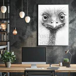 Realistic Whimsical Ostrich Illustration: Detailed Animal Poster PosterGoat