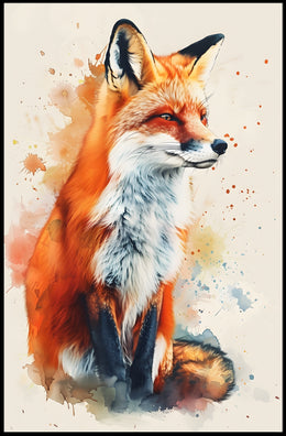 Red Fox Photorealism Mixed with Watercolor Animal Poster PosterGoat