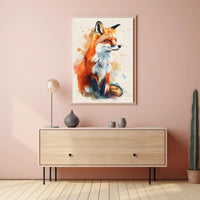 Red Fox Photorealism Mixed with Watercolor Animal Poster PosterGoat