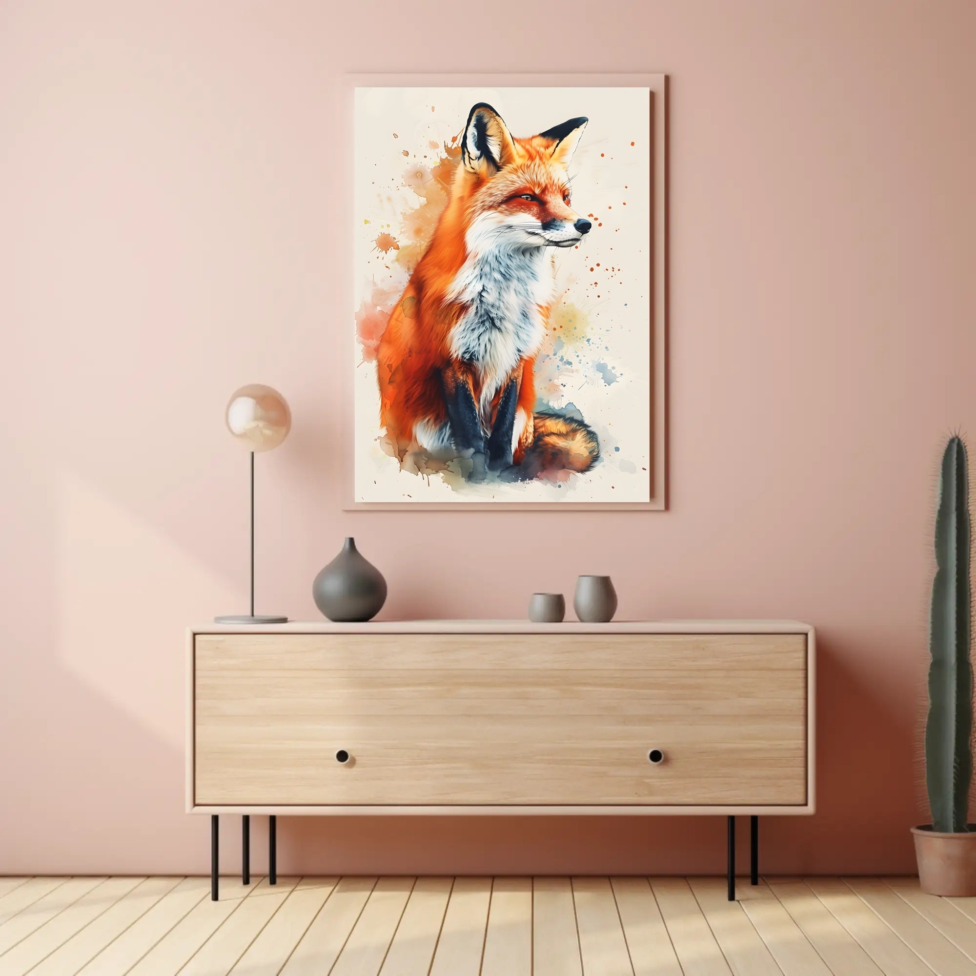 Red Fox Photorealism Mixed with Watercolor Animal Poster PosterGoat
