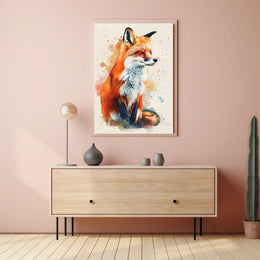 Red Fox Photorealism Mixed with Watercolor Animal Poster PosterGoat