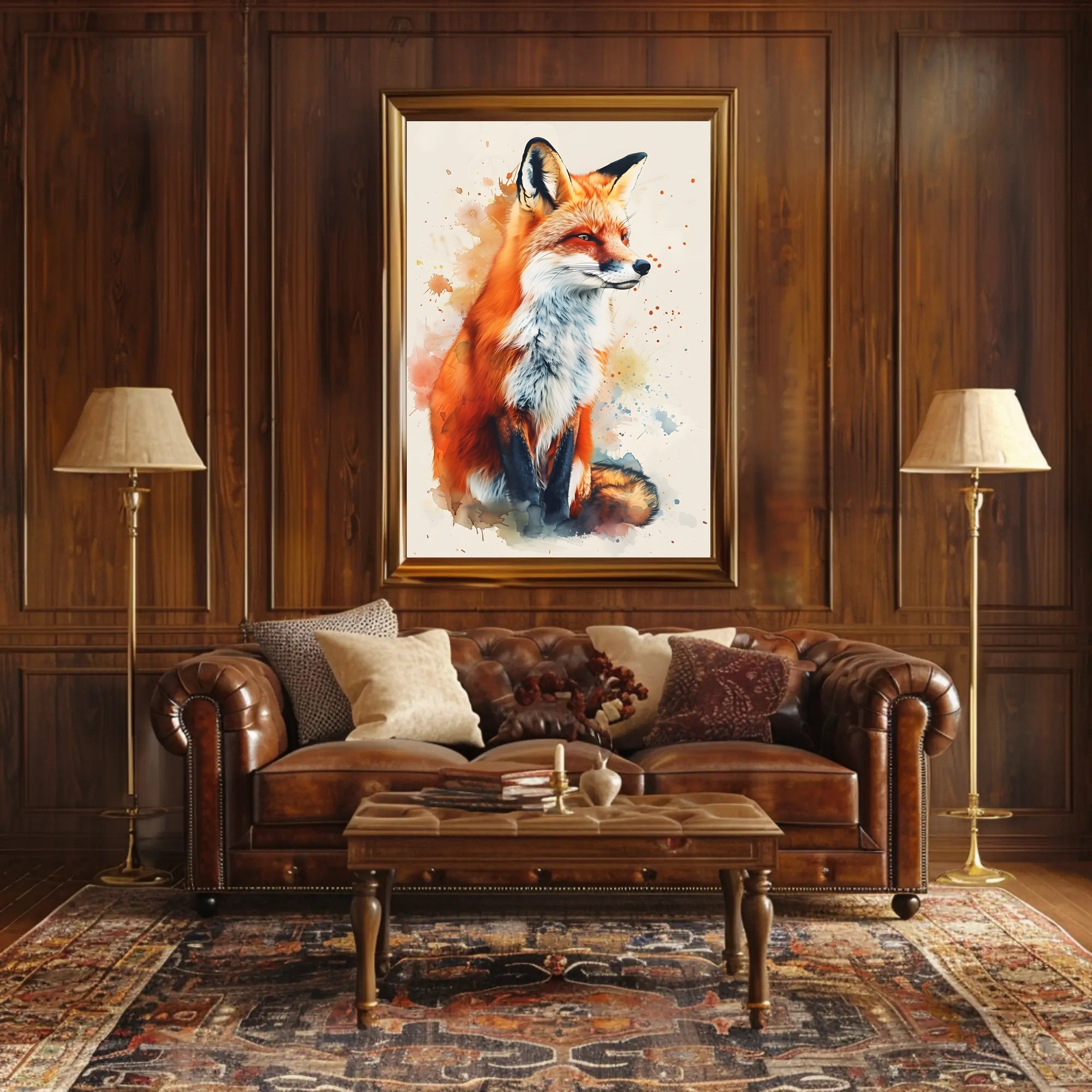 Red Fox Photorealism Mixed with Watercolor Animal Poster PosterGoat