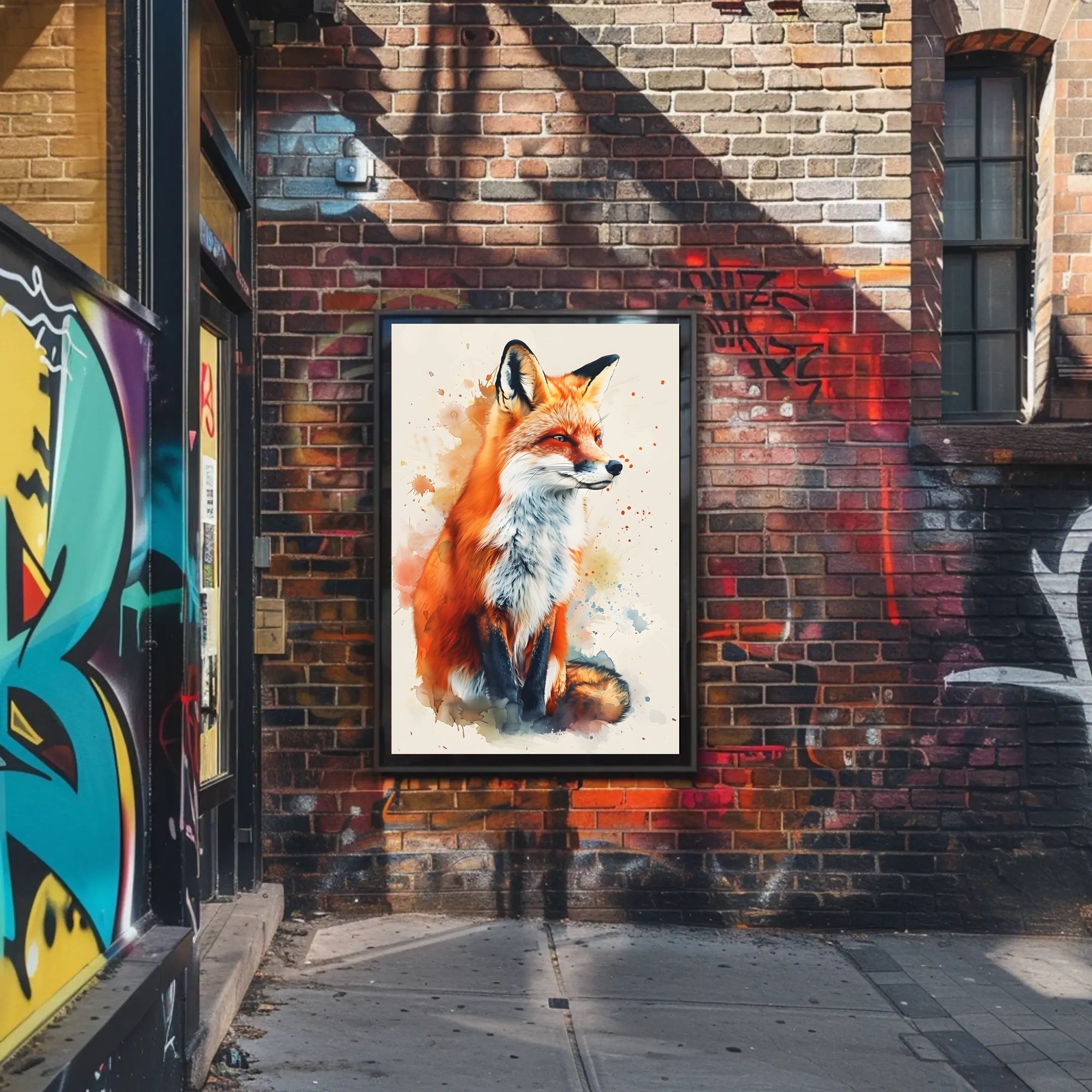Red Fox Photorealism Mixed with Watercolor Animal Poster PosterGoat