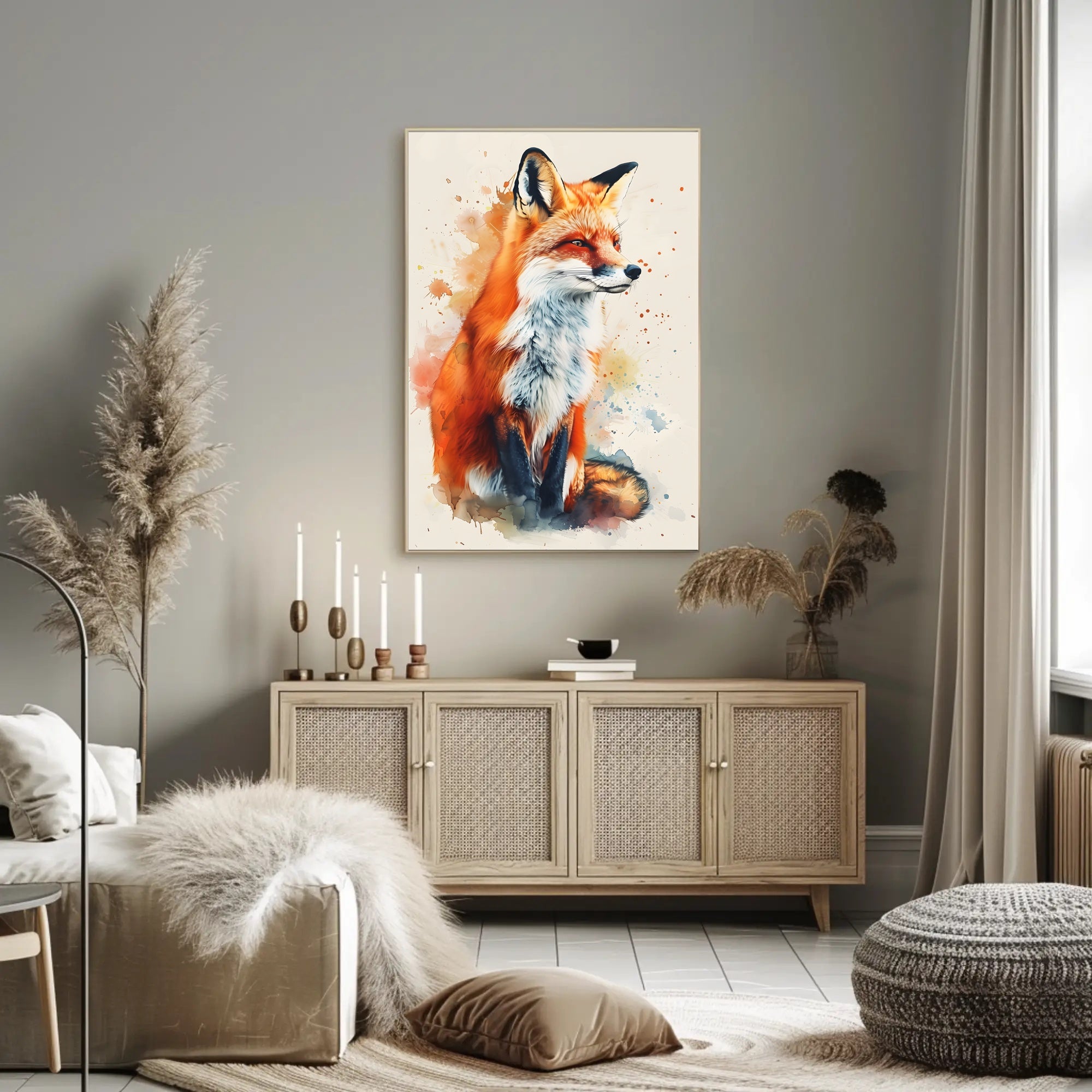 Red Fox Photorealism Mixed with Watercolor Animal Poster PosterGoat