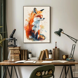 Red Fox Photorealism Mixed with Watercolor Animal Poster PosterGoat