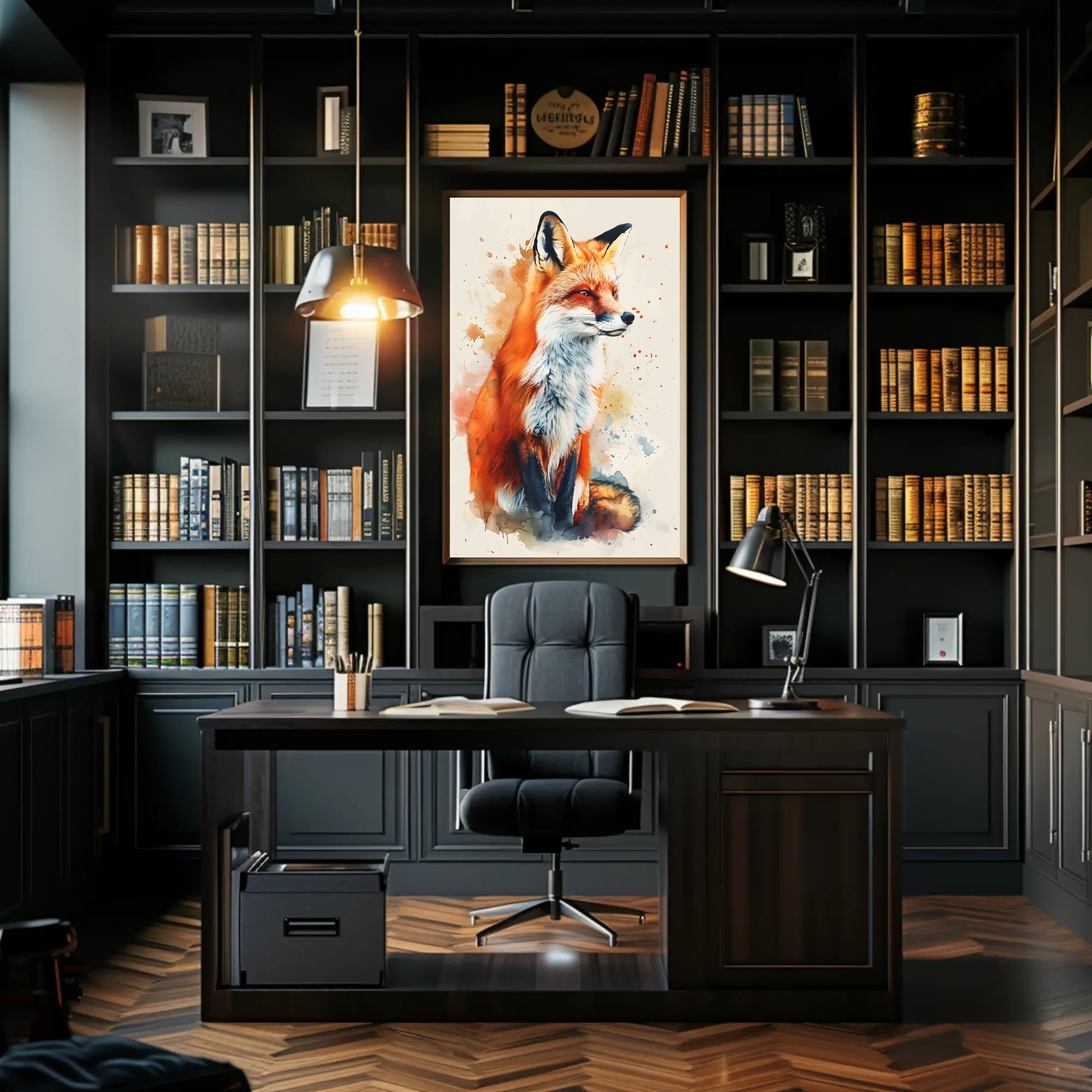 Red Fox Photorealism Mixed with Watercolor Animal Poster PosterGoat