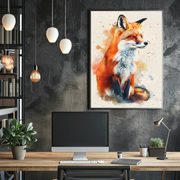 Red Fox Photorealism Mixed with Watercolor Animal Poster PosterGoat