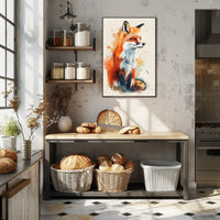 Red Fox Photorealism Mixed with Watercolor Animal Poster PosterGoat