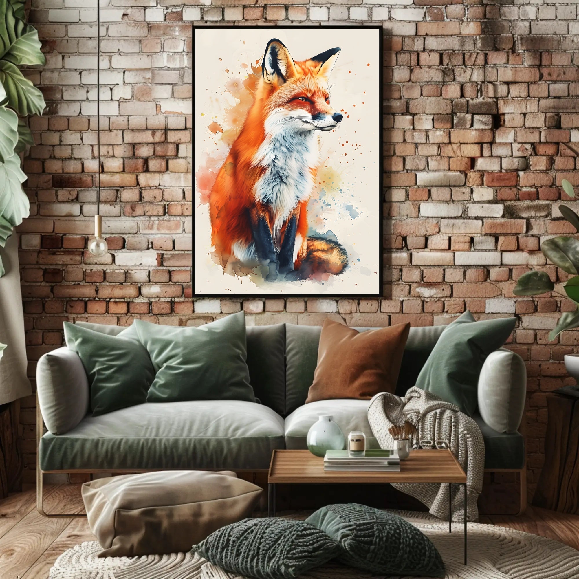 Red Fox Photorealism Mixed with Watercolor Animal Poster PosterGoat
