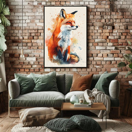 Red Fox Photorealism Mixed with Watercolor Animal Poster PosterGoat