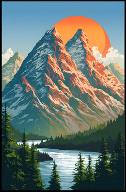 Red-Sailed Sailboat under Luminous Moon: Surreal Artistic Poster PosterGoat