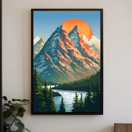 Red-Sailed Sailboat under Luminous Moon: Surreal Artistic Poster PosterGoat
