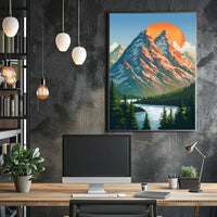 Red-Sailed Sailboat under Luminous Moon: Surreal Artistic Poster PosterGoat